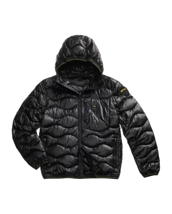 BLAUER Piumino Uomo 25WBLUC03074 A06355 WAVE AI 25/26 in piuma ad onda con cappuccio e taschino. 999 NERO