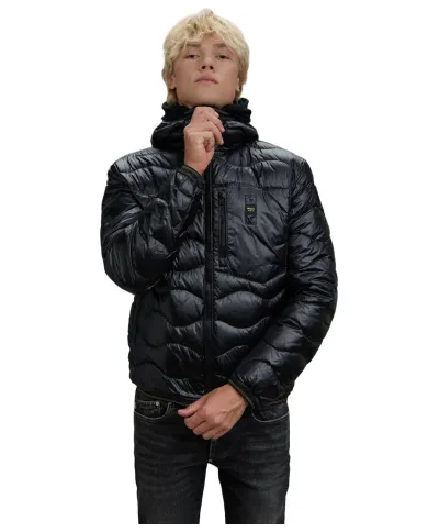 BLAUER Piumino Uomo 25WBLUC03074 A06355 WAVE AI 25/26 in piuma ad onda con cappuccio e taschino. 999 NERO
