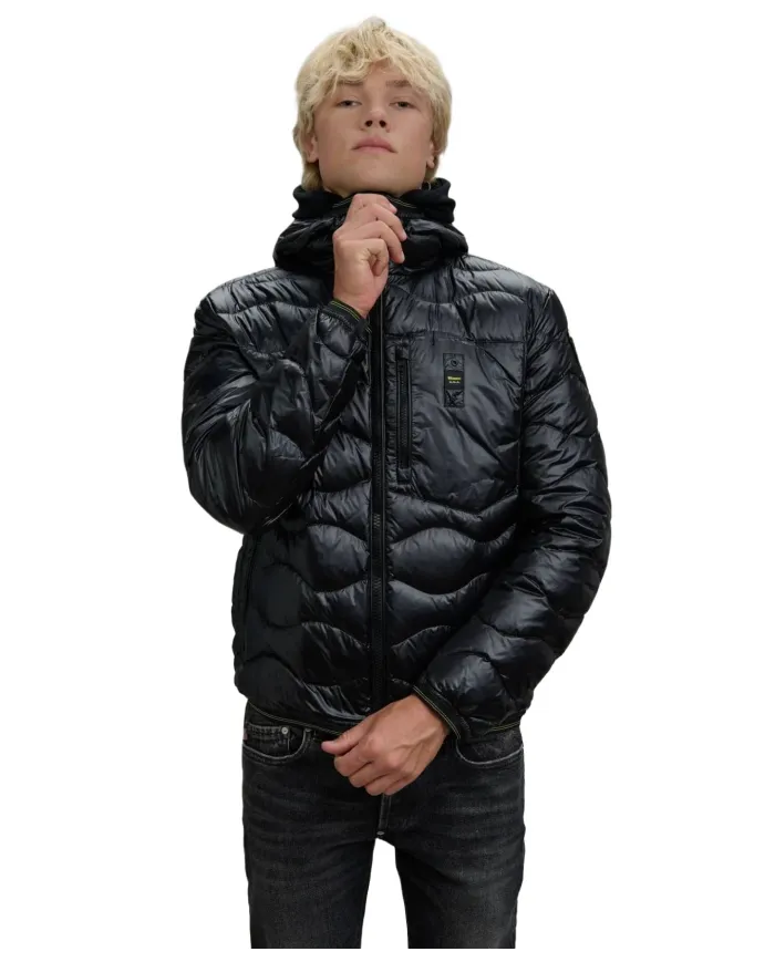 BLAUER Piumino Uomo 25WBLUC03074 A06355 WAVE AI 25/26 in piuma ad onda con cappuccio e taschino. 999 NERO