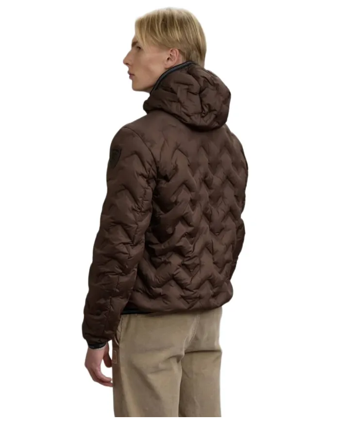 BLAUER Piumino Uomo 25WBLUC03233 007308 PIERY AI 25/26 in piuma con cuciture ad angoli e cappuccio 365TB CASTAGNA int TABACCO