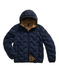BLAUER Piumino Uomo 25WBLUC03233 007308 PIERY AI 25/26 in piuma con cuciture ad angoli e cappuccio 888TB BLU int TABACCO
