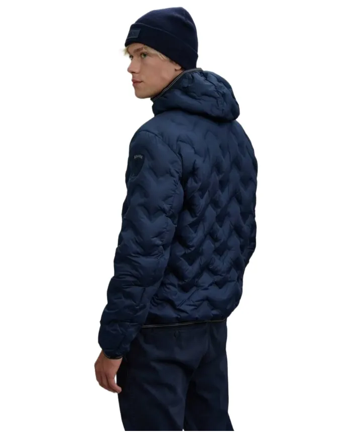 BLAUER Piumino Uomo 25WBLUC03233 007308 PIERY AI 25/26 in piuma con cuciture ad angoli e cappuccio 888TB BLU int TABACCO