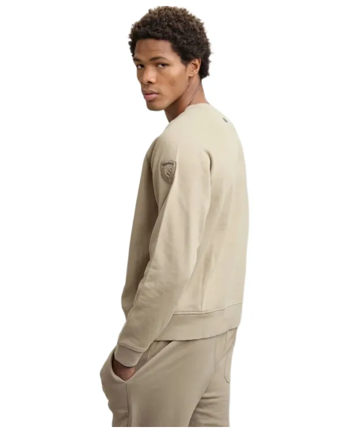 BLAUER Felpa Uomo 25WBLUF03185 006948 BIRCH AI 25/26 a girocollo con patch 301 BEIGE
