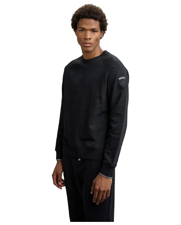 BLAUER Felpa Uomo 25WBLUF03185-006948 BIRCH AI 25/26 a girocollo con patch 999 NERO BLAUER Felpa Uomo 25WBLUF03185-006948 BIRCH AI 25/26 a girocollo con patch 999 NERO