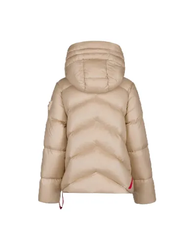AFTER LABEL Piumino Donna HELSINKIN051 AI 25/26 con collo alto e cappuccio in nylon lucido 030 ECRU AFTER LABEL Piumino Donna HELSINKIN051 AI 25/26 con collo alto e cappuccio in nylon lucido 030 ECRU
