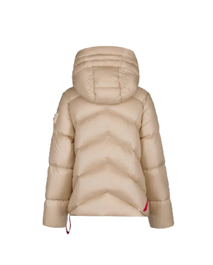 AFTER LABEL Piumino Donna HELSINKIN051 AI 25/26 con collo alto e cappuccio in nylon lucido 030 ECRU AFTER LABEL Piumino Donna HELSINKIN051 AI 25/26 con collo alto e cappuccio in nylon lucido 030 ECRU