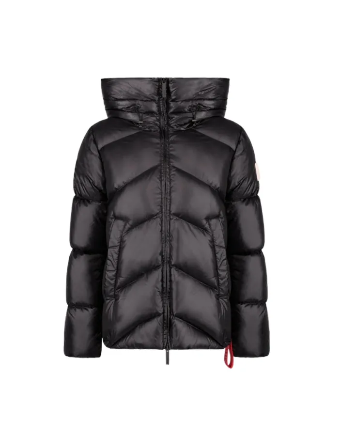 AFTER LABEL Piumino Donna HELSINKIN051 AI 25/26 con collo alto e cappuccio in nylon lucido 999 NERO AFTER LABEL Piumino Donna HELSINKIN051 AI 25/26 con collo alto e cappuccio in nylon lucido 999 NERO