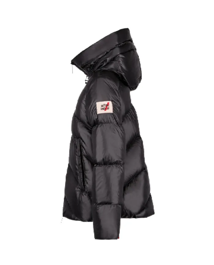 AFTER LABEL Piumino Donna HELSINKIN051 AI 25/26 con collo alto e cappuccio in nylon lucido 999 NERO