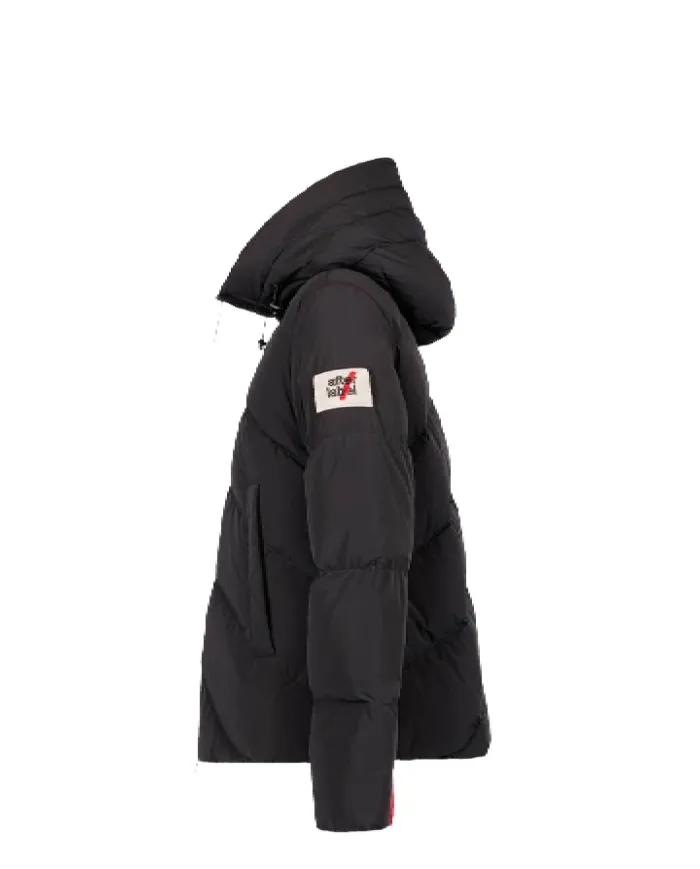 AFTER LABEL Piumino Donna HELSINKIN78641 AI 25/26 con cappuccio in piuma e nylon opaco stretch 999 NERO