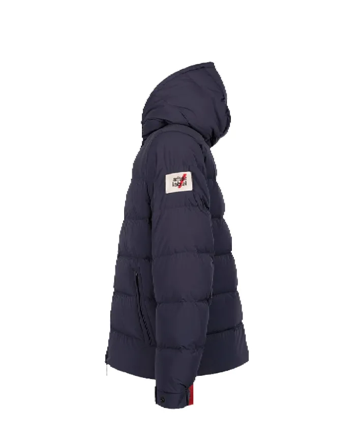 AFTER LABEL Piumino Uomo VERBIERN78641 AI 25/26 con cappuccio in piuma d'oca e nylon strech opaco 799 BLU NAVY