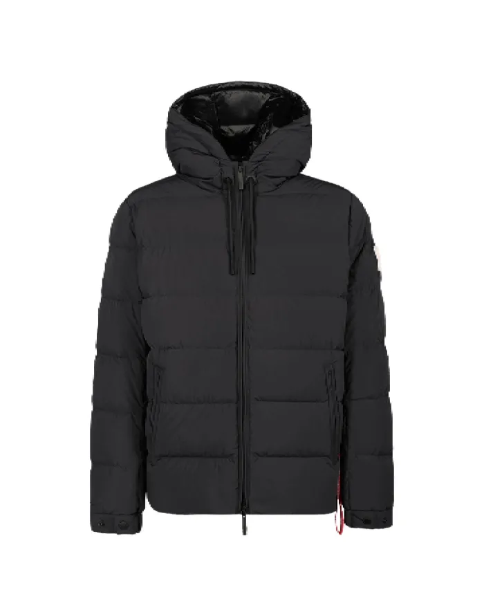 AFTER LABEL Piumino Uomo VERBIERN78641 AI 25/26 con cappuccio in piuma d'oca e nylon strech opaco 999 NERO AFTER LABEL Piumino Uomo VERBIERN78641 AI 25/26 con cappuccio in piuma d'oca e nylon strech opaco 999 NERO