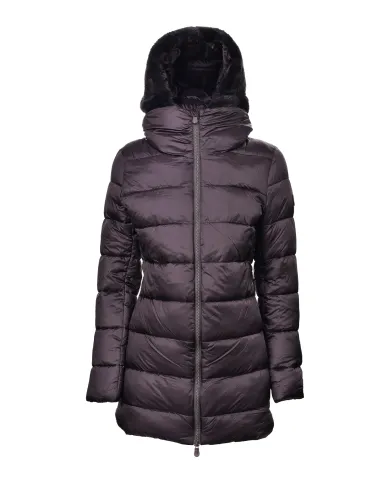 SAVE THE DUCK Piumino Donna D0280W JADE21 MATILDA AI 25/26 nylon regular con cappuccio pelliccia 40009 BROWN BLACK SAVE THE DUCK Piumino Donna D0280W JADE21 MATILDA AI 25/26 nylon regular con cappuccio pelliccia 40009 BROWN BLACK