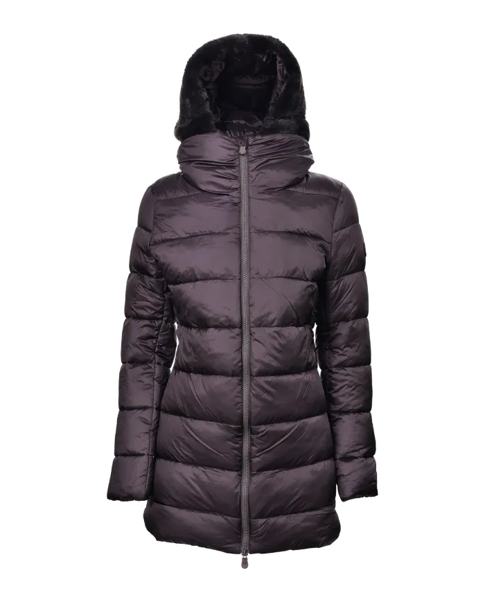 SAVE THE DUCK Piumino Donna D0280W JADE21 MATILDA AI 25/26 nylon regular con cappuccio pelliccia 40009 BROWN BLACK