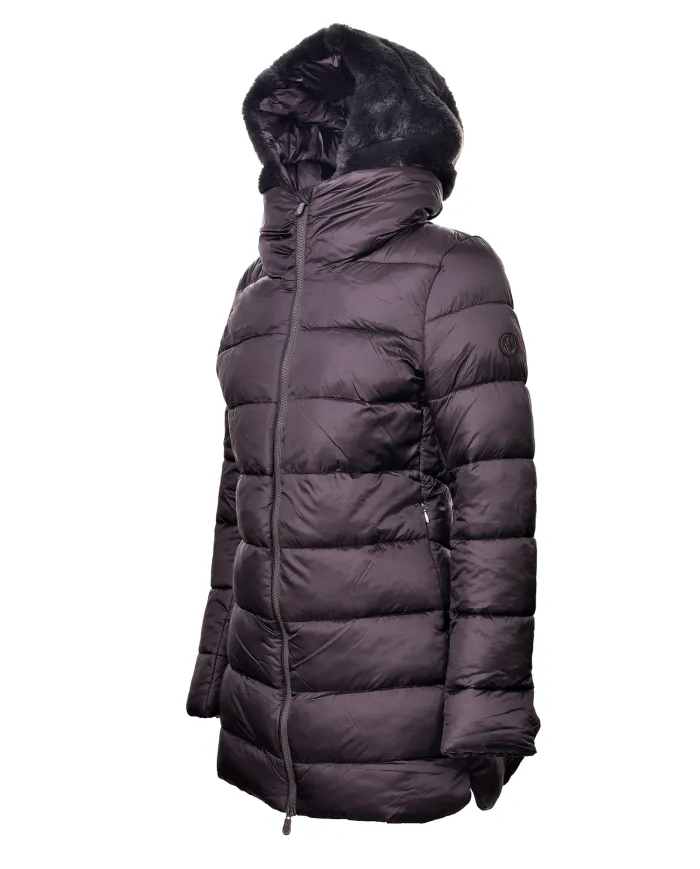 SAVE THE DUCK Piumino Donna D0280W JADE21 MATILDA AI 25/26 nylon regular con cappuccio pelliccia 40009 BROWN BLACK