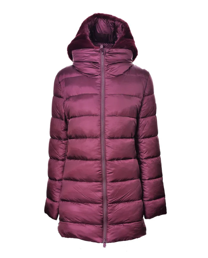 SAVE THE DUCK Piumino Donna D0280W JADE21 MATILDA AI 25/26 nylon regular con cappuccio pelliccia 70011 WINE RED
