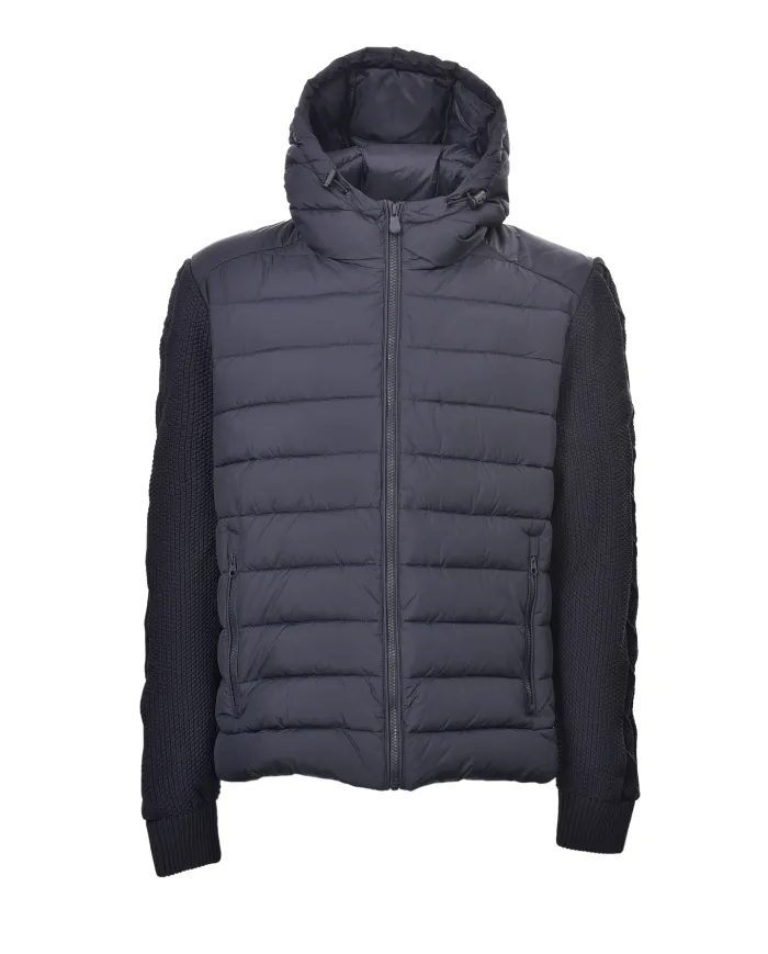 SAVE THE DUCK Piumino Uomo D32488 ROMI21 FEN AI 25/26 con cappuccio e inserti in maglina 90010 BLUE BLACK