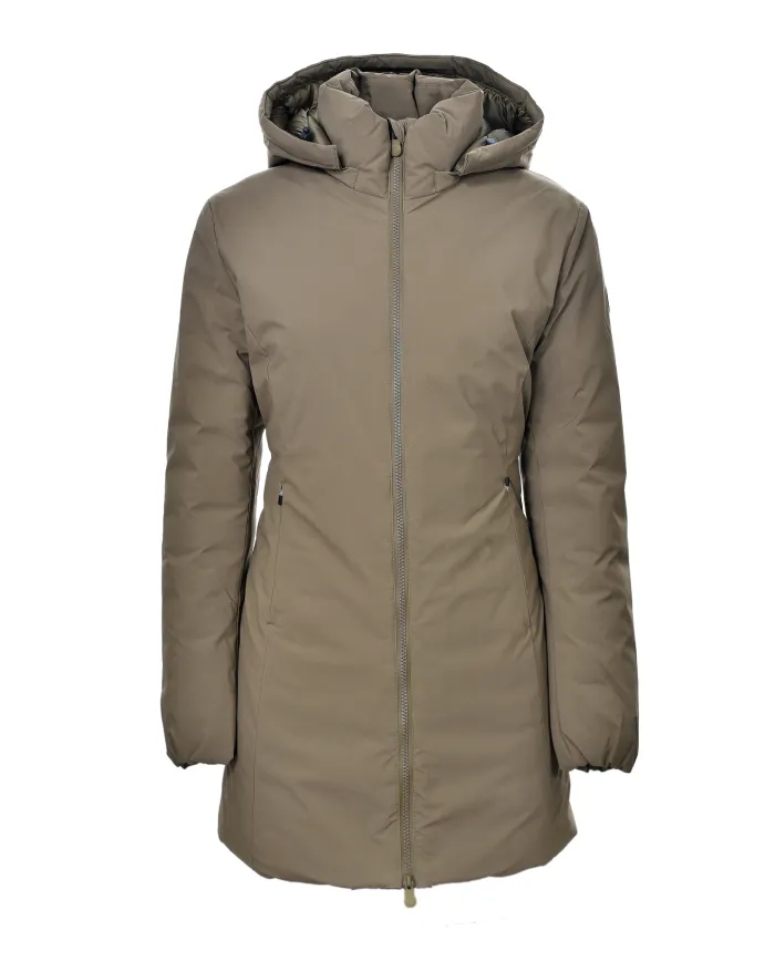 SAVE THE DUCK Cappotto Donna D40060W MATT21 RACHEL AI 25/26 lungo con cappucco in tessuto tecnico 50072 bark green
