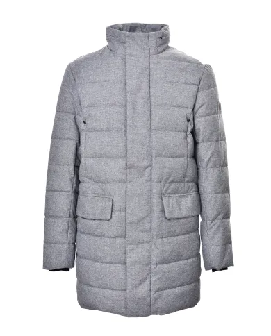 SAVE THE DUCK Cappotto Uomo D42419M FLAN21 GORDON AI 25/26 comfort lungo trapuntato 10042 mid grey melange SAVE THE DUCK Cappotto Uomo D42419M FLAN21 GORDON AI 25/26 comfort lungo trapuntato 10042 mid grey melange