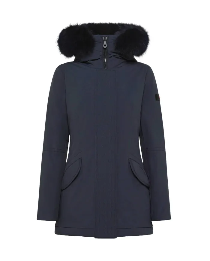 PEUTEREY Piumino donna PED444501191510 DONNET A-EP in piuma riciclata, tela di nylon e collo in pelliccia di volpe 215 BLU GRAFI PEUTEREY Piumino donna PED444501191510 DONNET A-EP in piuma riciclata, tela di nylon e collo in pelliccia di volpe 215 BLU GRAFI