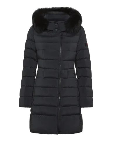 PEUTEREY Piumino Donna PED545801190986 SERIOLA ML 06 FUR AI 25/26 slim cappuccio con pelliccia 808 CORVO