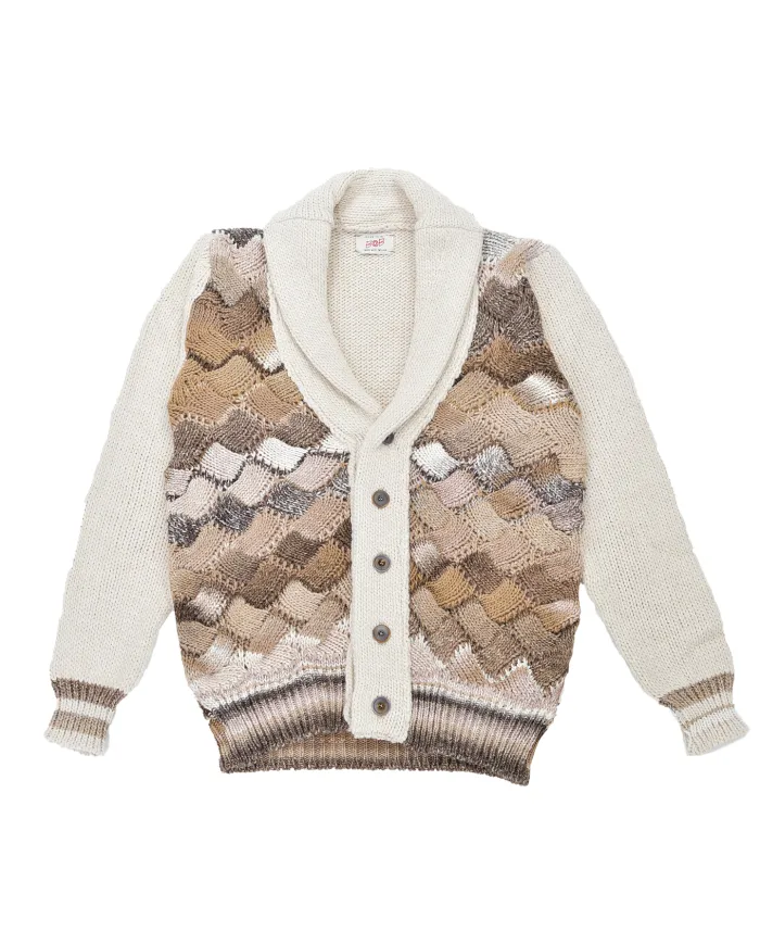 BOB Cardigan Uomo BENNIE AI 25/26 lana comfort con motivo intracciato 01 var 1 beige/marrone