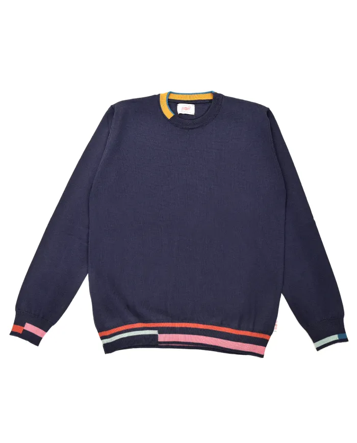 BOB Maglia Uomo LEOS AI 25/26 lana slim con dettagli in contrasto 01 BLU