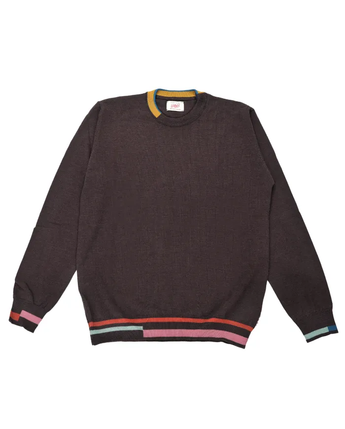 BOB Maglia Uomo LEOS AI 25/26 lana slim con dettagli in contrasto 09 CIOCCOLATO