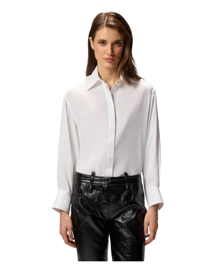 PINKO Camicia Donna 105434A2TGZ05 CASSATA AI 25/26 in popeline e crepe con colletto Z05 BIANCO