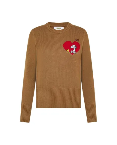 SUN68 Maglia Donna K45280 SWEATER PEANTUS AI 25/26 regular con ricamo applicato 17 DESERTO