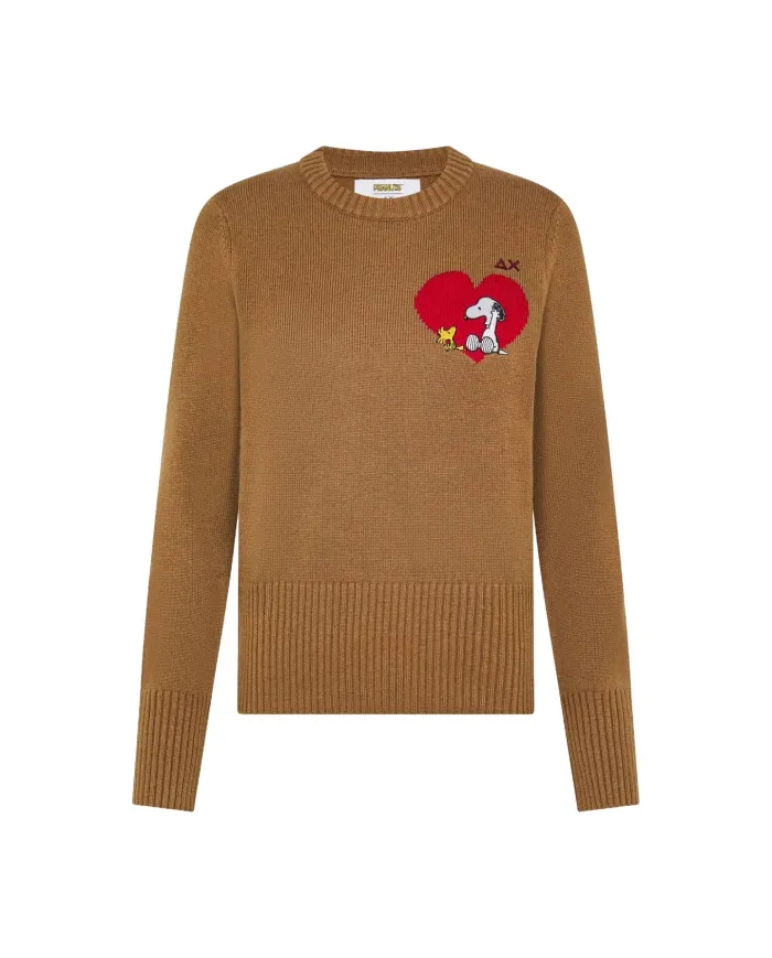 SUN68 Maglia Donna K45280 SWEATER PEANTUS AI 25/26 regular con ricamo applicato 17 DESERTO