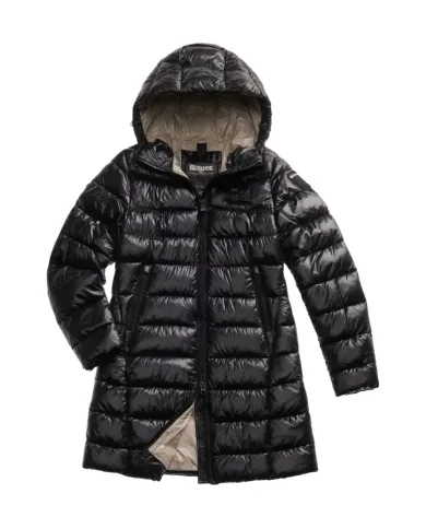 BLAUER Piumino Donna 25WBLDK02069-006648 ADELAIDE AI 25/26 lungo con cappuccio micro rip 999EI NERO int BEIGE