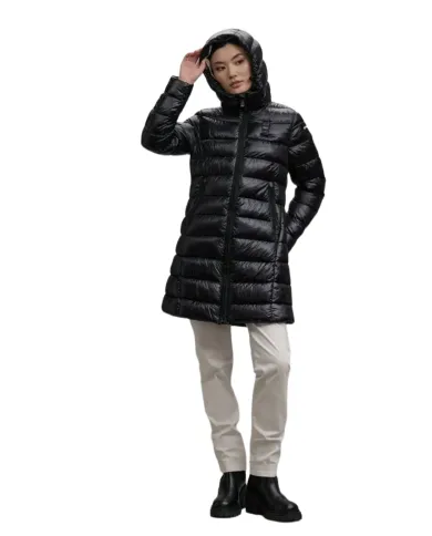 BLAUER Piumino Donna 25WBLDK02069-006648 ADELAIDE AI 25/26 lungo con cappuccio micro rip 999EI NERO int BEIGE