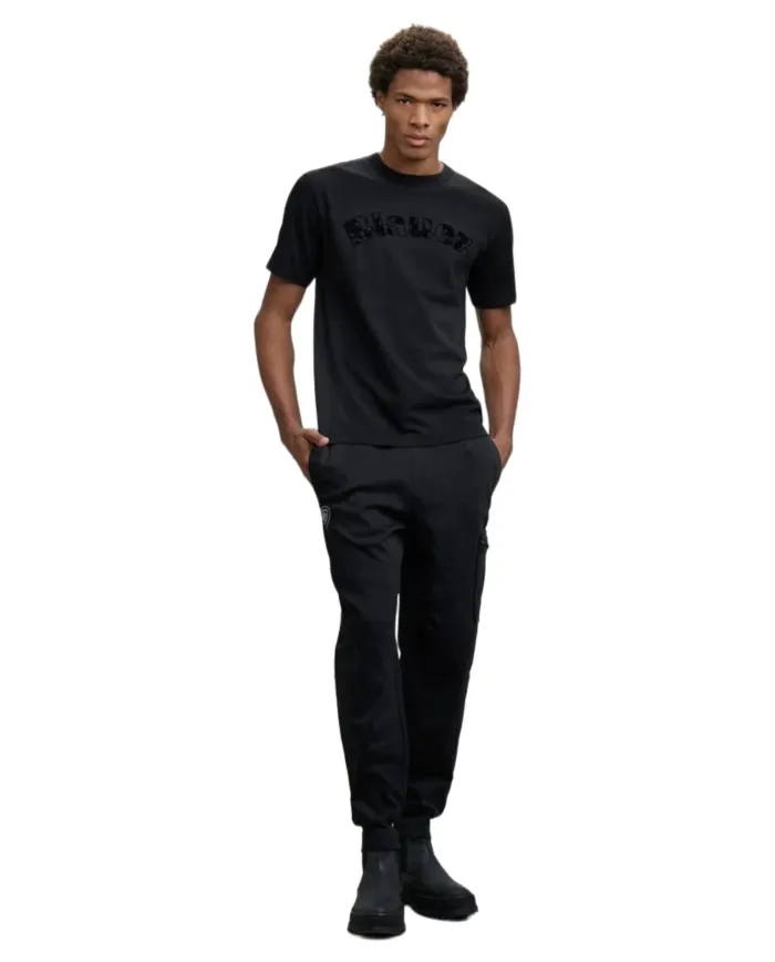 BLAUER T-shirt Uomo 25WBLUH02325-007332 DOWNEY AI 25/26 con maxi logo velluto camouflage 999 NERO