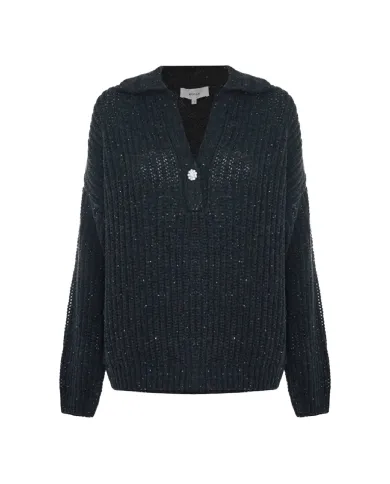 KOCCA Maglia Donna a polo A25PMA7714ABUN0000 ALMERIGO AI 25/26 in lana con bottone gioiello M9002 GRIGIO SCURO