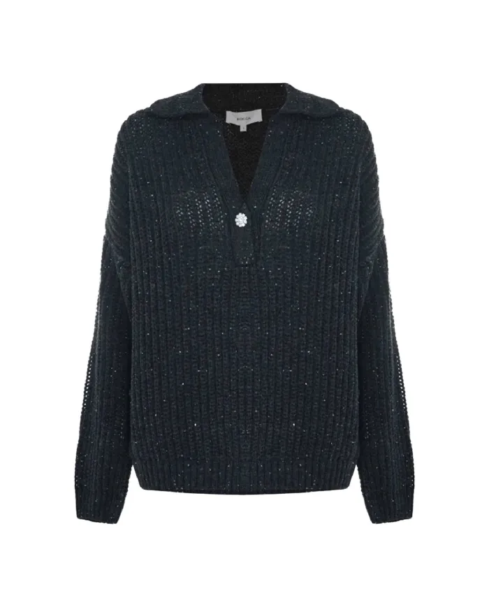 KOCCA Maglia Donna a polo A25PMA7714ABUN0000 ALMERIGO AI 25/26 in lana con bottone gioiello M9002 GRIGIO SCURO