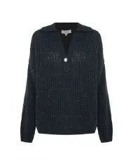 KOCCA Maglia Donna a polo A25PMA7714ABUN0000 ALMERIGO AI 25/26 in lana con bottone gioiello M9002 GRIGIO SCURO