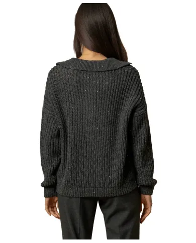 KOCCA Maglia Donna a polo A25PMA7714ABUN0000 ALMERIGO AI 25/26 in lana con bottone gioiello M9002 GRIGIO SCURO