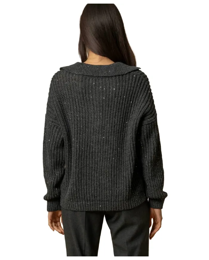 KOCCA Maglia Donna a polo A25PMA7714ABUN0000 ALMERIGO AI 25/26 in lana con bottone gioiello M9002 GRIGIO SCURO