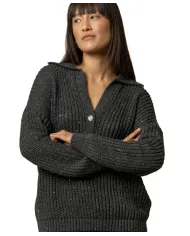 KOCCA Maglia Donna a polo A25PMA7714ABUN0000 ALMERIGO AI 25/26 in lana con bottone gioiello M9002 GRIGIO SCURO