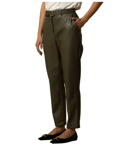 KOCCA Pantalone Donna A25PPF7381ABUN0000 MARITUSA AI 25/26 in ecopelle con cintura 50803 VERDE MILITARE