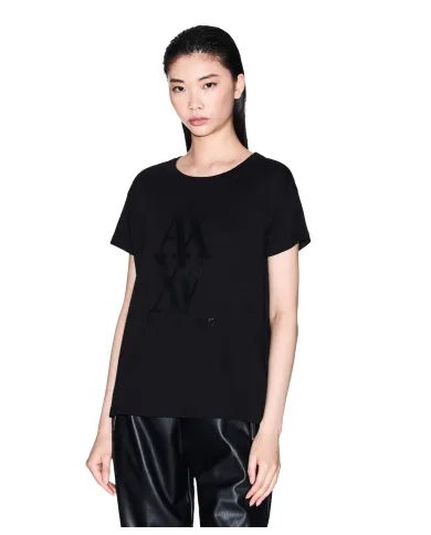 ARMANI EXCHANGE T-Shirt Donna XW001373AF10356 AI 25/26 regular fit con maxi logo frontale UC001 BLACK