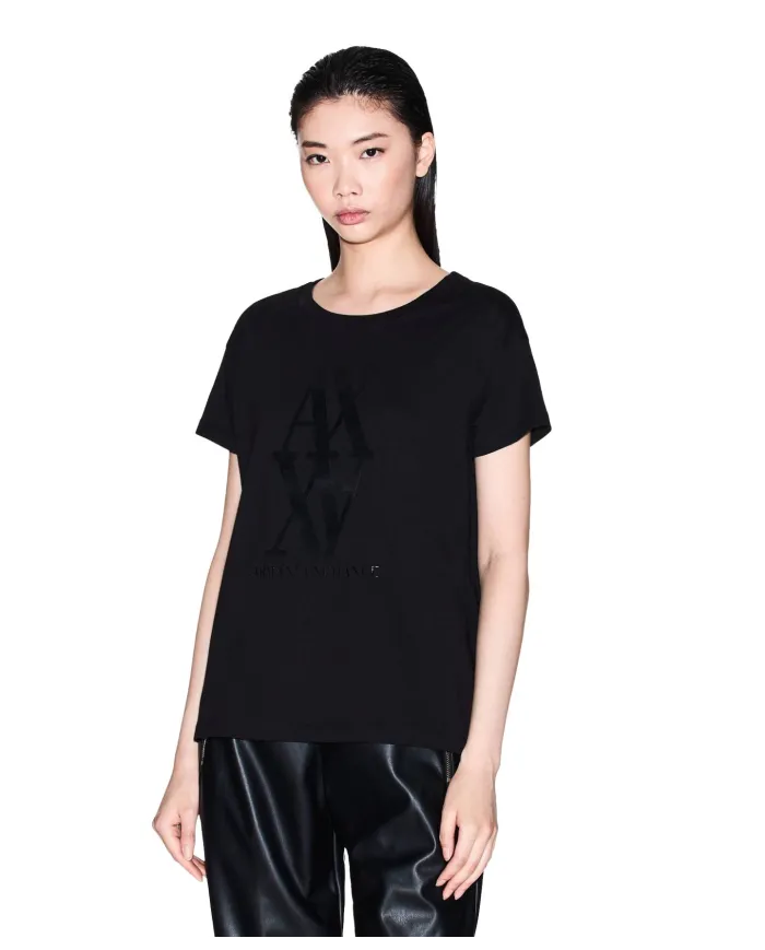 ARMANI EXCHANGE T-Shirt Donna XW001373AF10356 AI 25/26 regular fit con maxi logo frontale UC001 BLACK