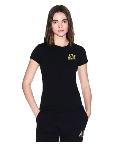 ARMANI EXCHANGE T-Shirt Donna XW001347AF17173 AI 25/26 slim fit con logo dorato UC001 BLACK