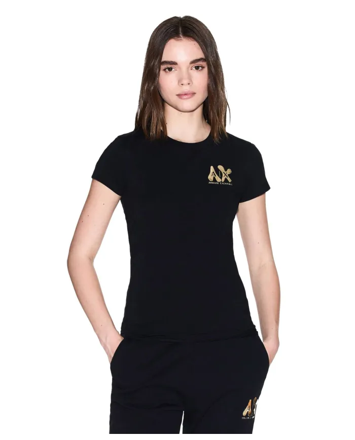ARMANI EXCHANGE T-Shirt Donna XW001347AF17173 AI 25/26 slim fit con logo dorato UC001 BLACK