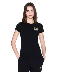 ARMANI EXCHANGE T-Shirt Donna XW001347AF17173 AI 25/26 slim fit con logo dorato UC001 BLACK