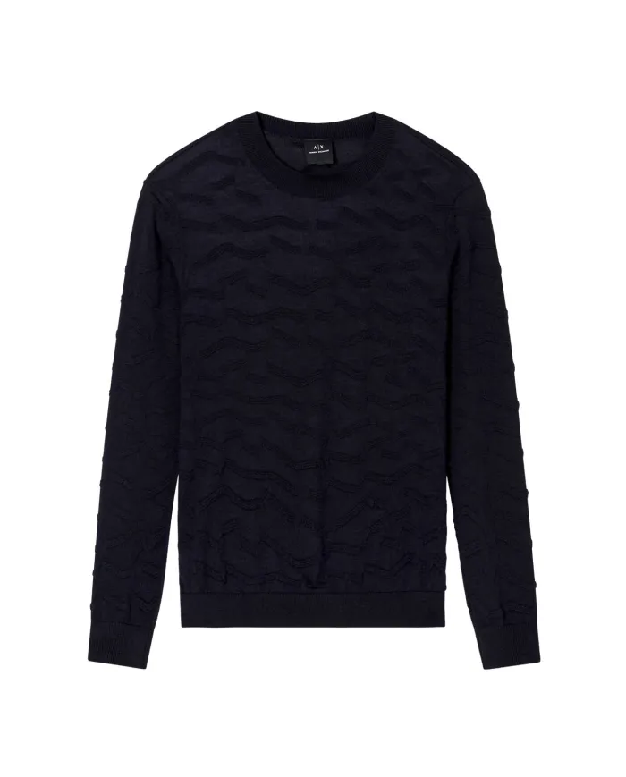 ARMANI EXCHANGE Maglia Uomo XM001560AF11982 AI 25/26 con texture ondulata FB065 DEEP NAVY