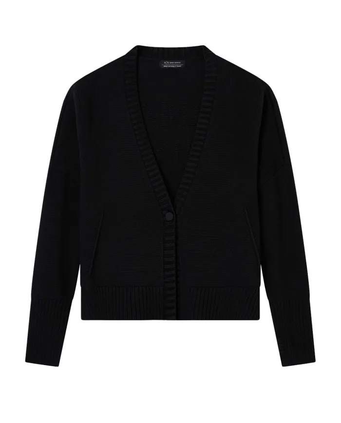 ARMANI EXCHANGE Cardigan Donna XW001304AF16552 AI 25/26 asimmetrico con bottone UC001 BLACK