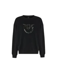 PINKO Felpa Donna 100534A2RO NELLY AI 25/26 girocollo con logo Love Birds gioiello Z99 NERO limousine