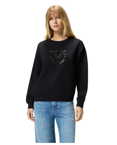 PINKO Felpa Donna 100534A2RO NELLY AI 25/26 girocollo con logo Love Birds gioiello Z99 NERO limousine