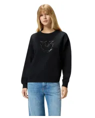 PINKO Felpa Donna 100534A2RO NELLY AI 25/26 girocollo con logo Love Birds gioiello Z99 NERO limousine